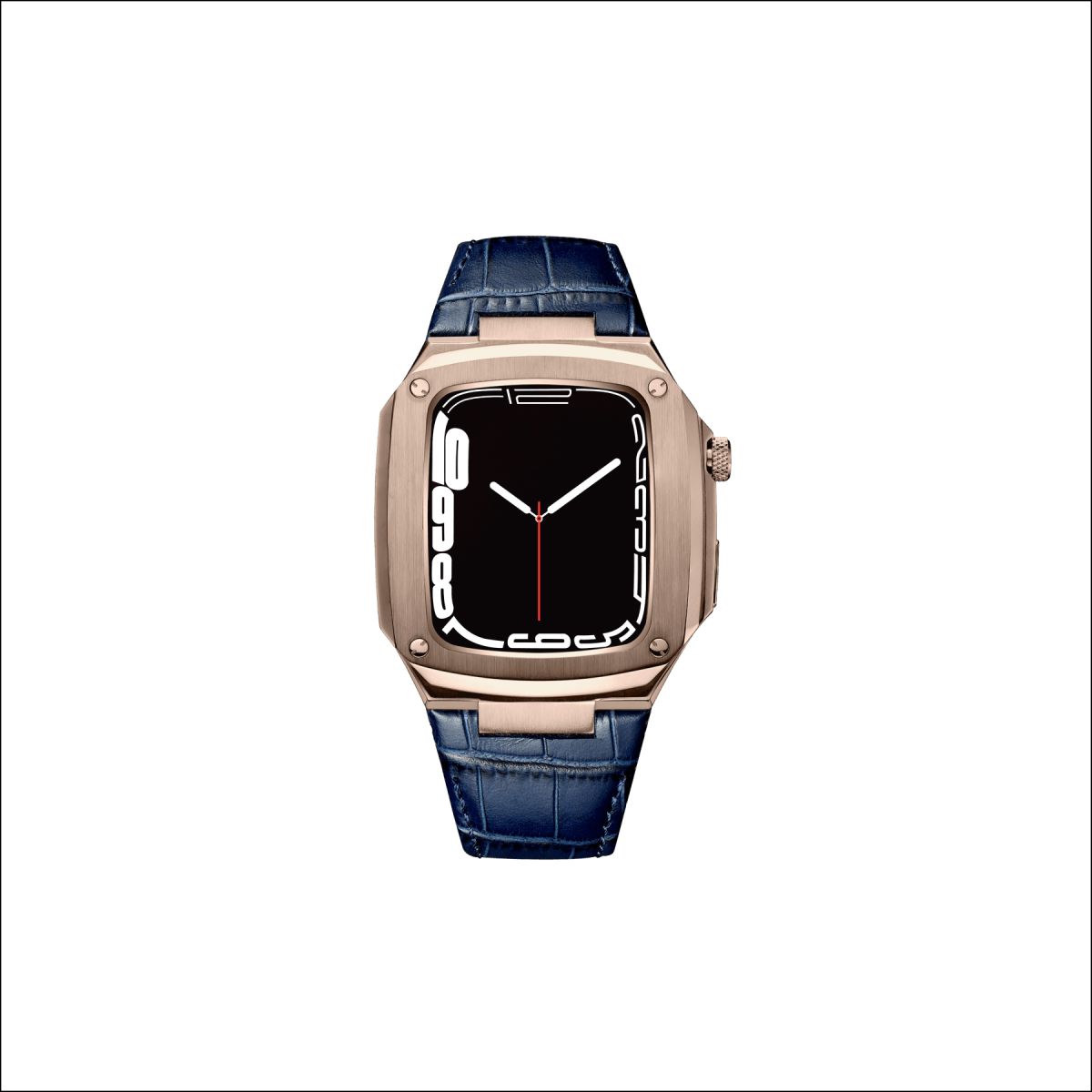 Leather Presidential Apple Watch Case | Rose Gold + Blue Band