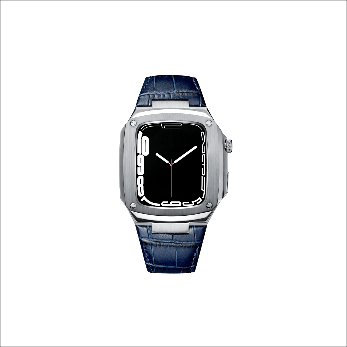 Leather Presidential Apple Watch Case | Silver + Blue Band