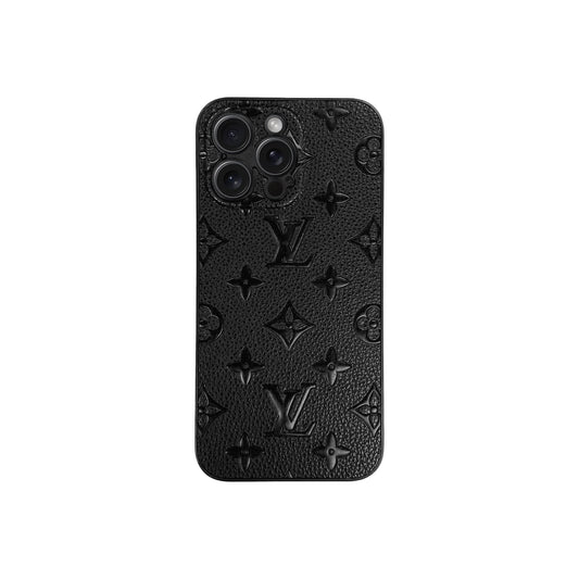 Matte Mono Imprint Leather iPhone Case - Black