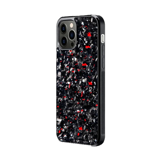 a black and red iphone case with red speckles