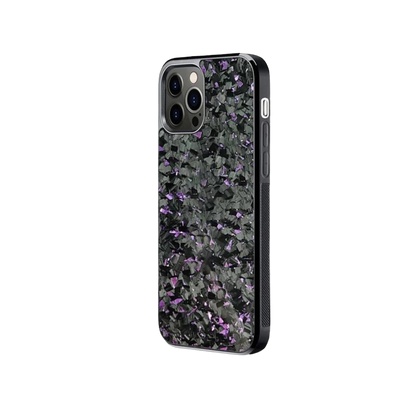 a black phone case with purple flowers on it